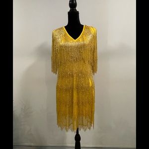Vintage gold beaded fringe dress.
